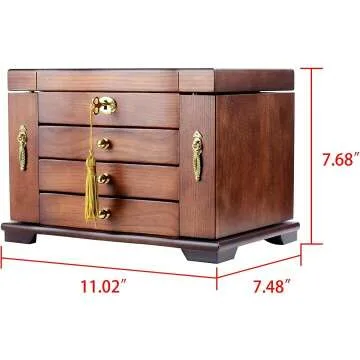 Vintage Wooden Jewelry Box for Women with Lock