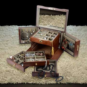 Vintage Wooden Jewelry Box for Women with Lock