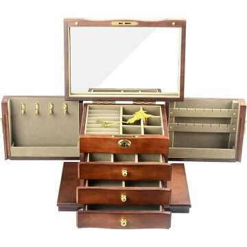 Vintage Wooden Jewelry Box for Women with Lock