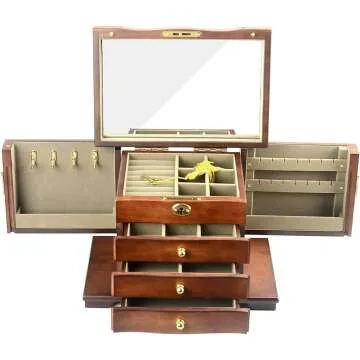 Vintage Wooden Jewelry Box for Women with Lock