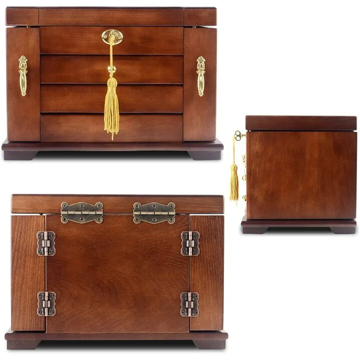 Vintage Wooden Jewelry Box for Women with Lock