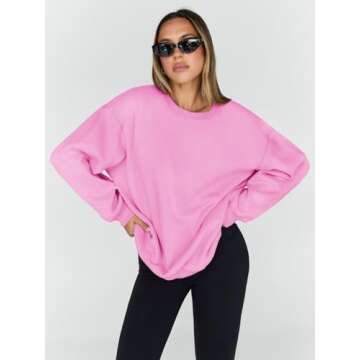 Trendy Queen Sweatshirts for Women Hoodies Oversized Crewneck Tops Sweaters Comfy Fall Winter Outfit...