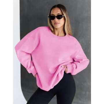 Trendy Queen Sweatshirts for Women Hoodies Oversized Crewneck Tops Sweaters Comfy Fall Winter Outfits Clothes 2025 Fashion Pink S