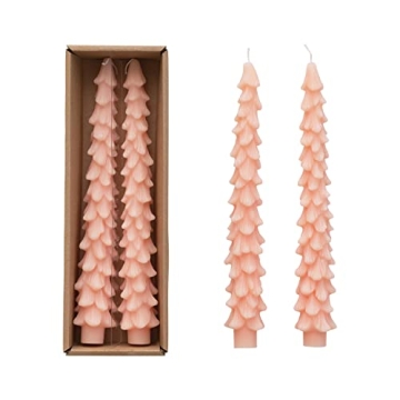 Creative Co-Op Unscented Tree Shaped Taper Candles, Pink, Boxed Set Of 2