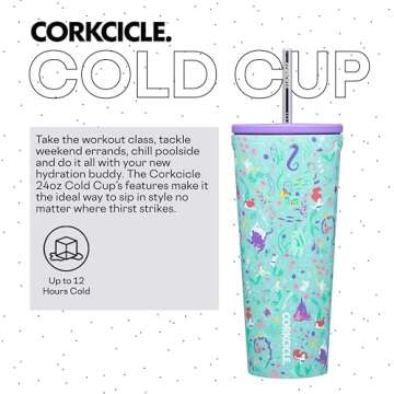 Corkcicle x Disney Princess Ariel Cold Cup Insulated Tumbler with Lid and Straw, 24 oz – Reusable ...