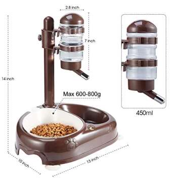 fatdaa Pet Standing Water Dispenser Bowl- Multifunctional Automatic,Feeder for Dog and Cat Height Adjustable 450ml Water Bottle,Automatic Standing Water Dispenser, Detachable Pole Self-Feeder