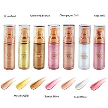 MAEPEOR Body Luminizer 6 Colors Waterproof Smooth Shimmer Face Body Glow Illuminator Non-sticky Liquid Body Highlight Illuminator (30 ML, 04 Rose Gold)