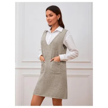 OYOANGLE Women’s Stylish Sleeveless Sweater Dress with Pockets