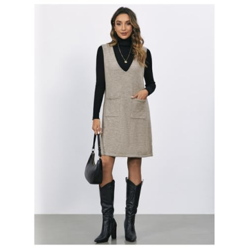 OYOANGLE Women’s Stylish Sleeveless Sweater Dress with Pockets