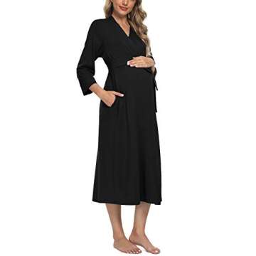 Xpenyo Women's Maternity Sleepwear Robes Long Bathrobe Pregnancy Loungewear Labor/Delivery/Nursing/Hospital Nightgown, Black M