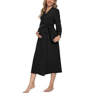 Xpenyo Women's Maternity Sleepwear Robes Long Bathrobe Pregnancy Loungewear Labor/Delivery/Nursing/Hospital Nightgown, Black M