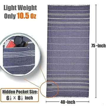 Aysesa-Sandproof Turkish Cotton Beach Towel Oversized w/Hidden-Pocket 75" Sand Free Blanket Extra Large Packable Travel Bath Towel Gift Men Women Made-in-Turkey
