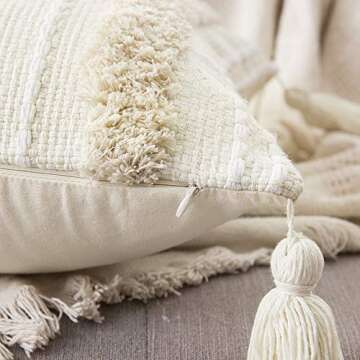 MIULEE Tribal Boho Woven Pillow Cover with Tassels