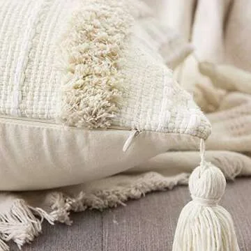 MIULEE Tribal Boho Woven Pillow Cover with Tassels