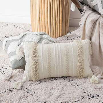 MIULEE Tribal Boho Woven Pillow Cover with Tassels