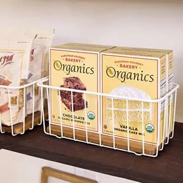 iDesign The Ría Safford Collection Pantry Wire Basket with Acacia Wood, 12" x 6" x 5"