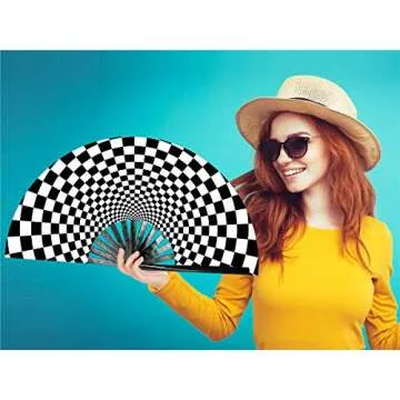 Zolee Large Rave Folding Hand Fan with Bamboo Ribs - Ideal for Dance Festivals, Parties, and Perform...