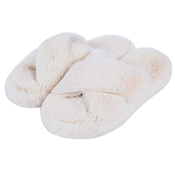 DL Fluffy Women's House Slippers - Soft Plush Crossband Design for Ultimate Comfort