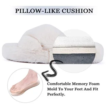 DL Fluffy Women's Crossband Plush Slippers for Comfort and Style