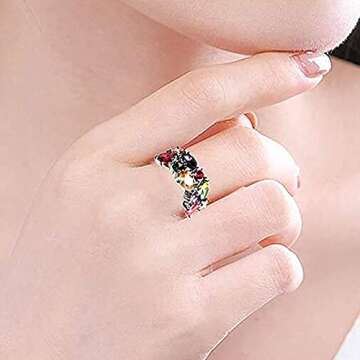 QIXINWANG Multi Gemstone Ring Morganite Garnet Amethyst Peridot Promise Wedding Party Ring for Women...