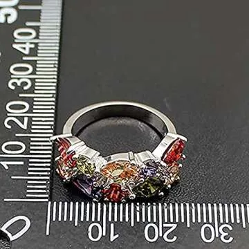 QIXINWANG Multi Gemstone Ring for Women in Sizes 6-10