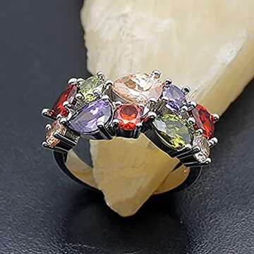 QIXINWANG Multi Gemstone Ring for Women in Sizes 6-10