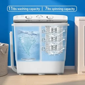 Portable Twin Tub Washing Machine with Free Rack & Hangers