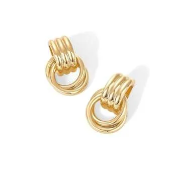 PAVOI 14K Yellow Gold Plated Trendy Chunky Geometric Dangle Earrings for Women | Gold Statement Earring Pair