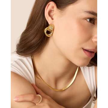 PAVOI 14K Yellow Gold Plated Trendy Chunky Geometric Dangle Earrings for Women | Gold Statement Earring Pair