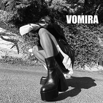 VOMIRA Black Platform Boots for Women Round Toe Chunky Platform Boots Block High Heel Slide Zipper Solid Black Boots Pu Leather Short Boots