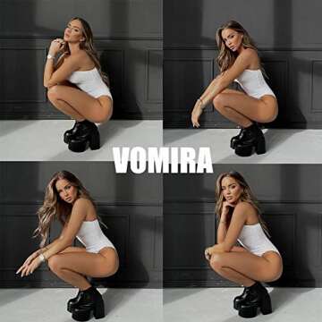 VOMIRA Black Platform Boots for Women Round Toe Chunky Platform Boots Block High Heel Slide Zipper Solid Black Boots Pu Leather Short Boots