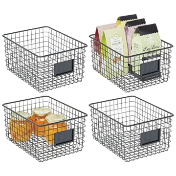 mDesign Large Steel Storage Organizer Bin Baskets with Label Slot - Perfect for Kitchen Pantry & Hom...