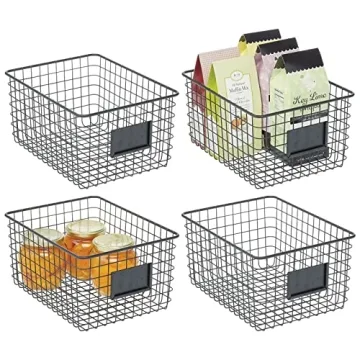 mDesign Large Steel Storage Organizer Bin Baskets with Label Slot - Perfect for Kitchen Pantry & Hom...