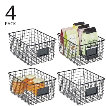 mDesign Steel Storage Baskets with Label Slot for Organizing