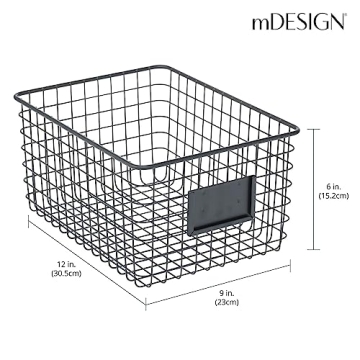 mDesign Steel Storage Baskets with Label Slot for Organizing