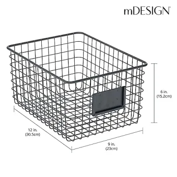 mDesign Steel Storage Baskets with Label Slot for Organizing