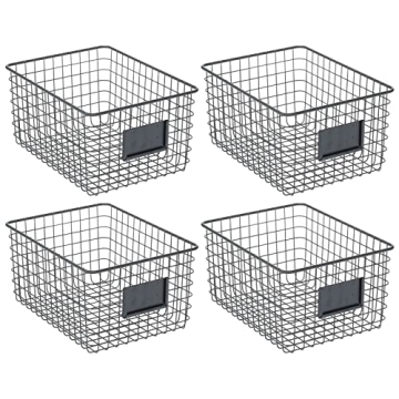 mDesign Steel Storage Baskets with Label Slot for Organizing