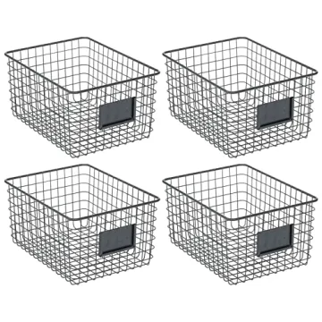 mDesign Steel Storage Baskets with Label Slot for Organizing