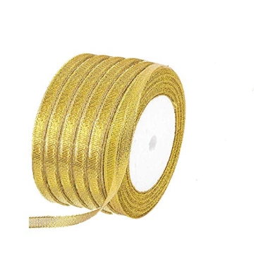 6 Rolls Glitter Ribbons Metallic Ribbons 0.24 Inch for Crafters Gifts Wedding Party Birthday Wrappin...