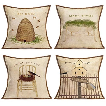 Xihomeli Vintage Garden Cotton Linen Pillow Cases Set
