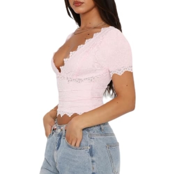 Women Short Sleeve Lace Top for Trendy Summer Style