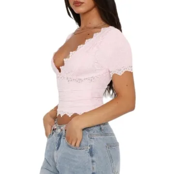 Women Short Sleeve Lace Top for Trendy Summer Style