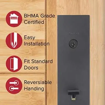 Kwikset Vancouver Front Door Lock Handle and Deadbolt Set, Entry Handleset Exterior with Interior Reversible Lever, Matte Black, Pick Resistant SmartKey Rekey Deadbolt Security