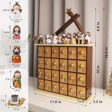 Juegoal Nativity Advent Calendar, Countdown to Christmas Advent Calendar with 24 Pieces Figures & 24...