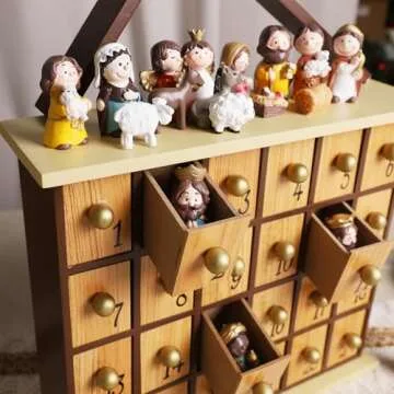 Juegoal Nativity Advent Calendar, Countdown to Christmas Advent Calendar with 24 Pieces Figures & 24 Drawers, Christian Religious Stocking Stuffers Presents Party Favors Gifts for All Ages Boys Girls