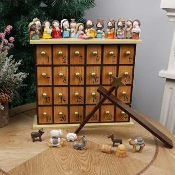 Juegoal Nativity Advent Calendar, Countdown to Christmas Advent Calendar with 24 Pieces Figures & 24 Drawers, Christian Religious Stocking Stuffers Presents Party Favors Gifts for All Ages Boys Girls