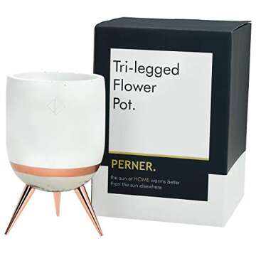 Perner Home Ceramic Flower Pot | Mid-Century Ceramic Decorative Plant Pot with Metal Planter Stand L...