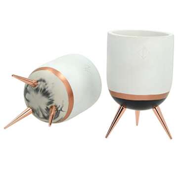 Perner Home Ceramic Flower Pot | Mid-Century Ceramic Decorative Plant Pot with Metal Planter Stand Legs for Indoor Plants -Best for Mid Century Modern and Scandinavian Design -Marble Edition (6,5)