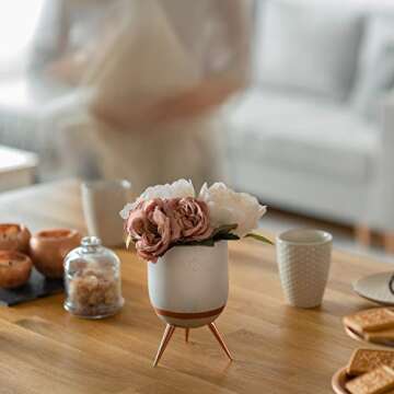 Perner Home Ceramic Flower Pot | Mid-Century Ceramic Decorative Plant Pot with Metal Planter Stand Legs for Indoor Plants -Best for Mid Century Modern and Scandinavian Design -Marble Edition (6,5)