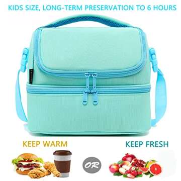 FlowFly Double Decker Cooler Insulated Lunch Bag Large Tote for Boys, Girls, Men, Women, With Adjustable Strap,Light Blue